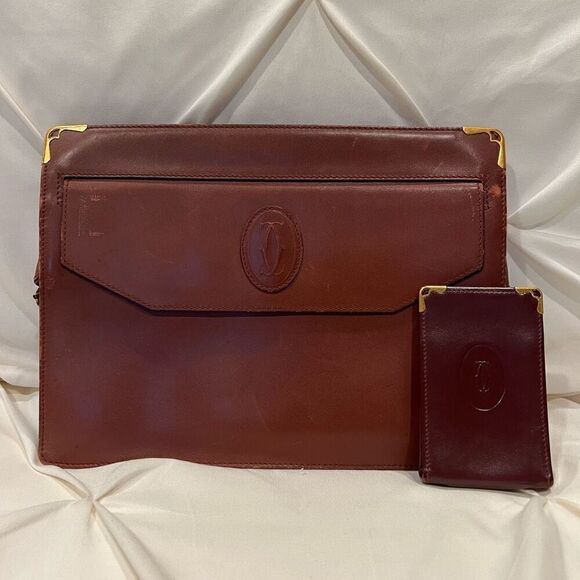 Cartier Handbags - Cartier Unisex Vintage Leather Envelope Clutch Bag and Cigarette Case Luxury